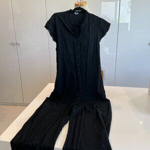 Splendid, Black Raw Edge Sleeve and Collar, Button Down JumpSuit